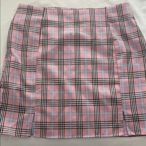 pink colored plaid shein skirt